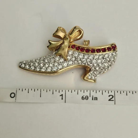 Vintage Swarovski White Red Crystals Brooch Pendant Retro Festive Bow Feminine - Picture 6 of 6